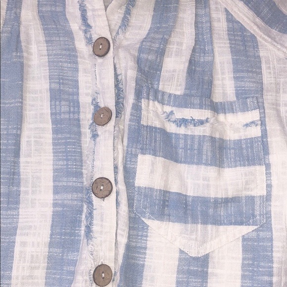 Free People Away At Sea Blue Striped Cotton Top - Picture 8 of 9